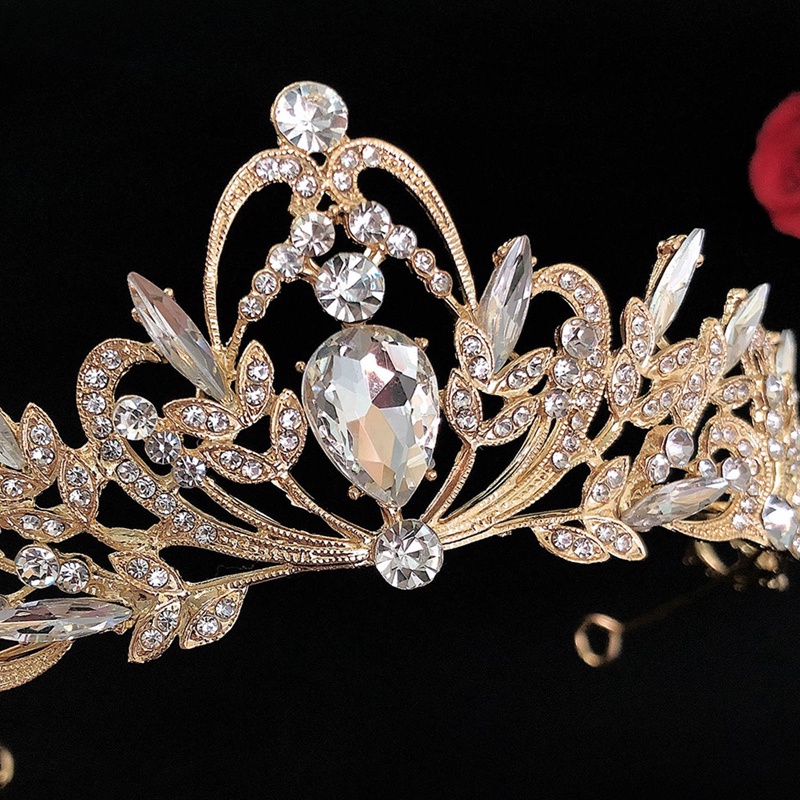 Baroque Emas Champagne Kristal Hati Tiara Pengantin Mahkota Berlian Imitasi Kontes Diadem Kerudung Tiara Bando Aksesoris Rambut Pernikahan