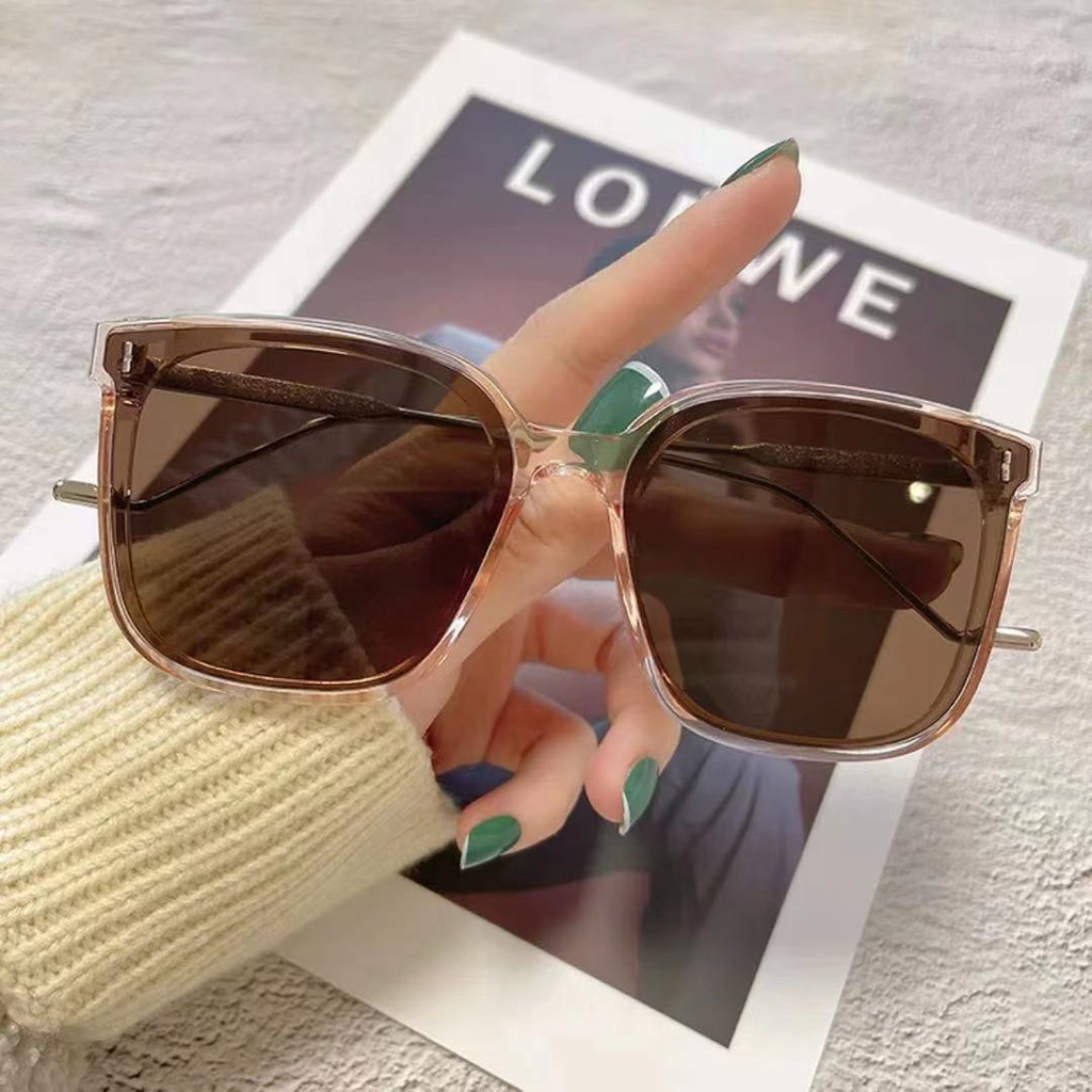 (YUZHU) Kacamata Hitam Bingkai Persegi Transparan Fashion Korea INS Gaya Oversized Frame Sunshade Sunglasses