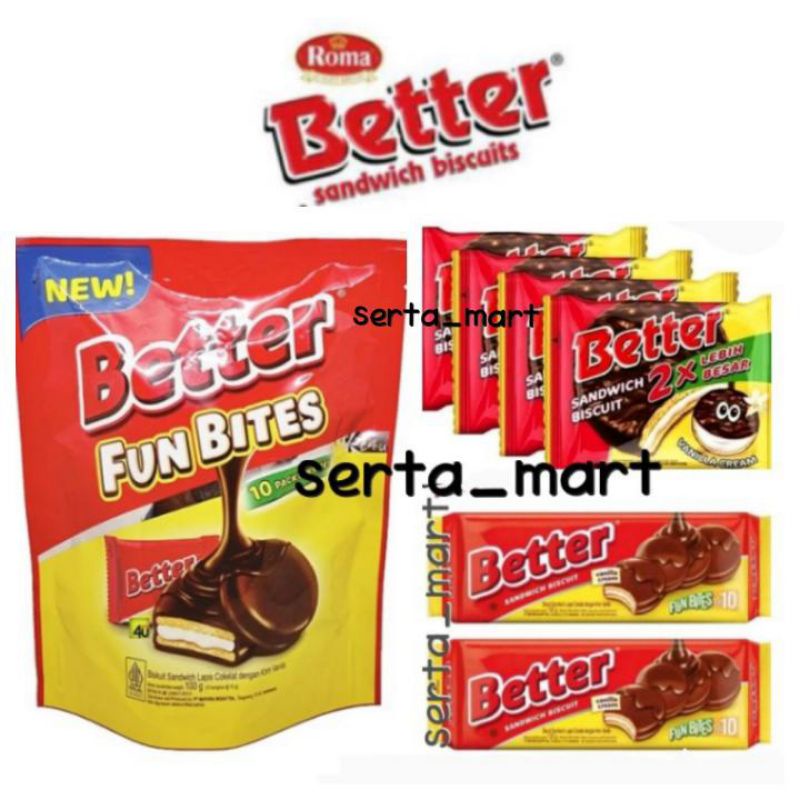 

Better Fun Bites Pouch / Pack 120gr - Biskuit Sandwich Coklat Krim Vanilla isi 10's