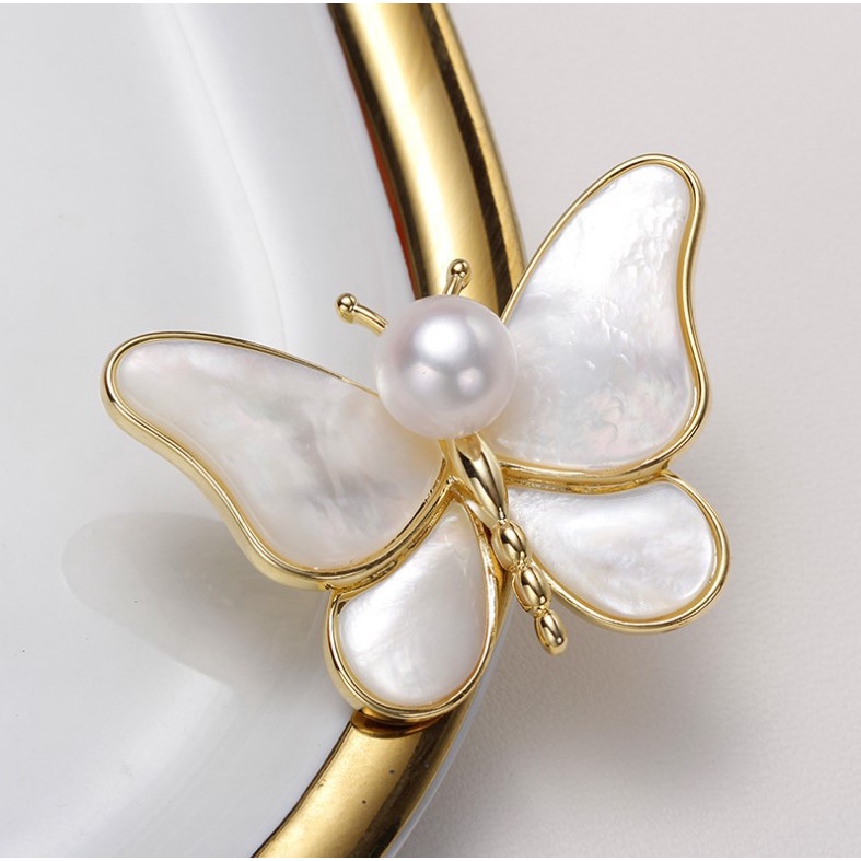 [Harga Grosir] Sparkly Shell Butterfly Bros Pesona Mutiara Buatan Korsase Putih Biru Kuning Butterfly Pin Mewah Aksesoris Wanita Elegan Indah Perhiasan