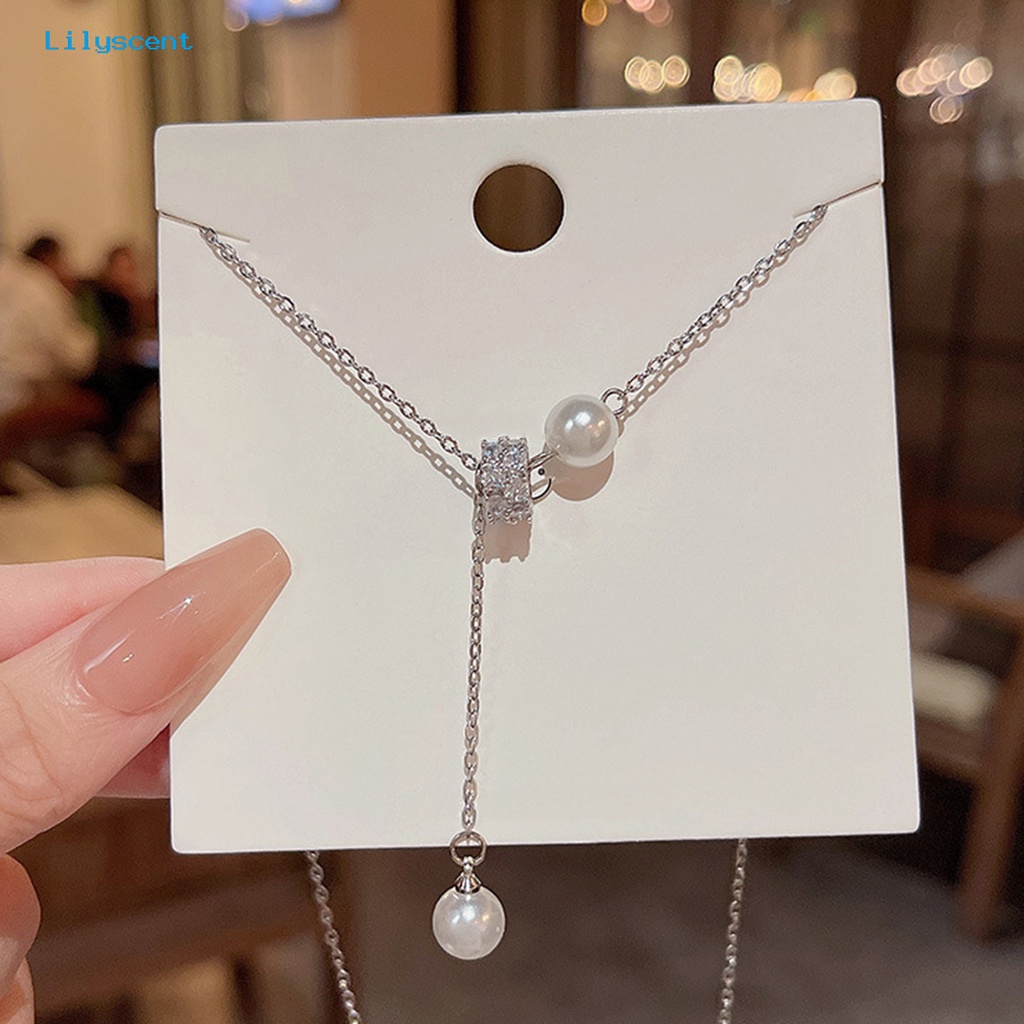 [LS] Kalung Rantai Mutiara Imitasi Cubic Zirconia Dekorasi Cahaya Mewah Temperamen Menawan Leher Dekorasi Tahan Luntur Perempuan Mewah Rumbai Rantai Kalung Perhiasan Aksesori