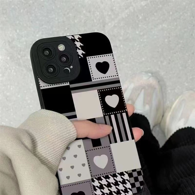 【Magic square】Silicone Soft Case IP IPhone 7 8 14 Plus 7+ 8+ X XR SE 2020 XS Max 11 12 13 14 Pro Max Phone Case Black and white love