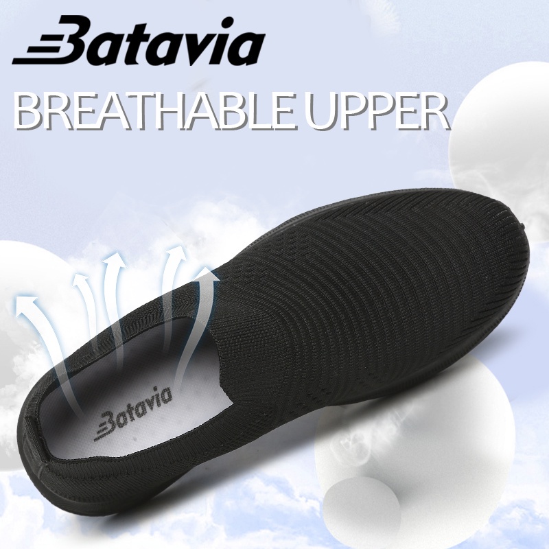 （COD）Batavia 2023 Sepatu Pria Ringan Hitam Slip-On Pria Sepatu Senior Sepatu Kasual Sepatu Kets Flyknit Bernapas Sol Lembut Sepatu men  Sneakers B33 B34