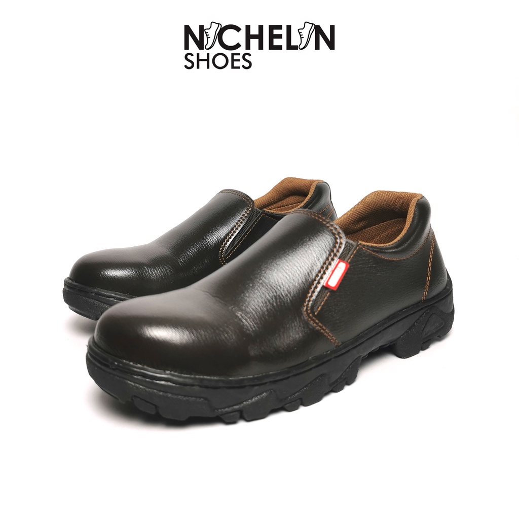 SEPATU SAFTY PENDEK PRIA KERJA PROYEK UJUNG SLIP ON BESI JAHIT KELILING