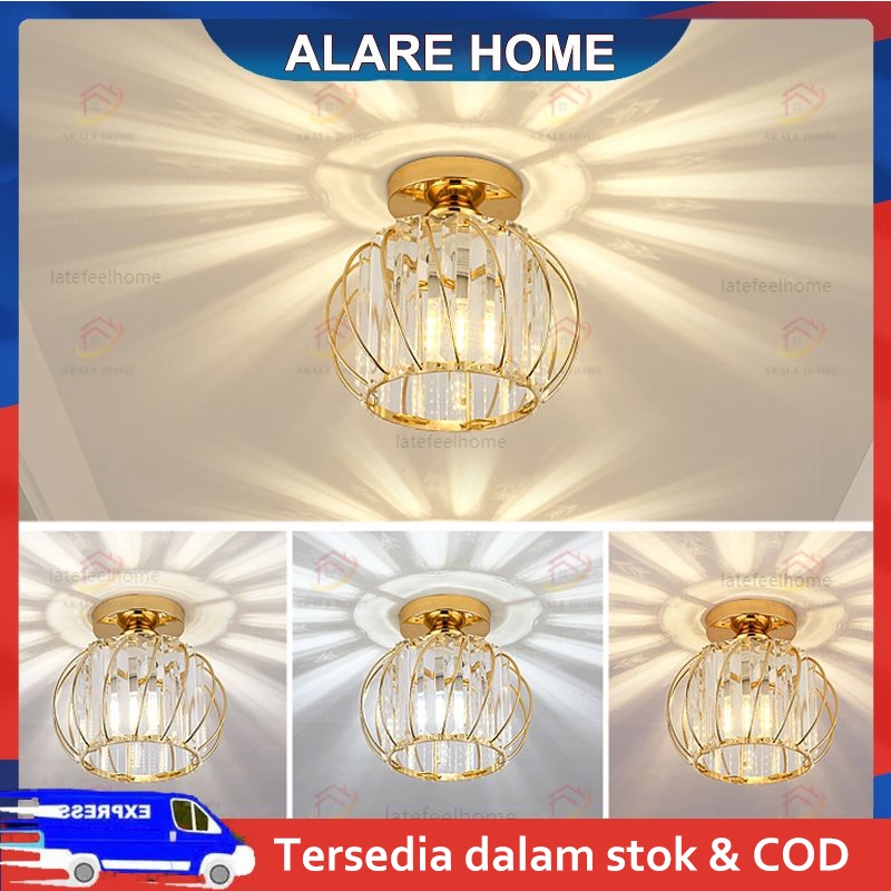 Lampu kristal plafon rumah Lampu ceiling kristal modern crystal round ceiling lamp untuk Tangga / ru