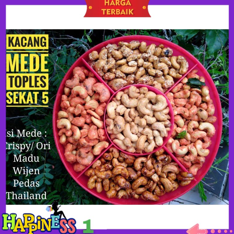 

Kacang mede toples sekat 5 rasa / kacang mete sekat 6 happines