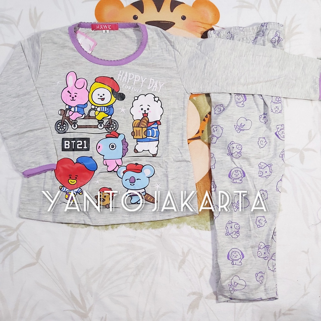 BAJU TIDUR ANAK PEREMPUAN BT21 PIYAMA LENGAN PANJANG 1-6 TAHUN