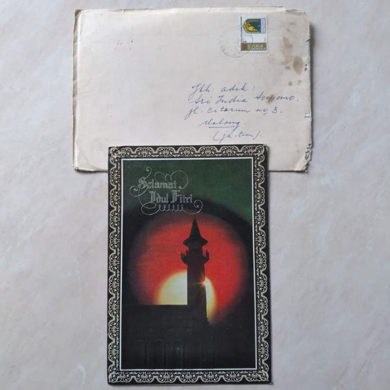 

Koleksi Korespondensi Kuno Jadul Sampul + Isi Kartu Selamat Idul Fitri 1982