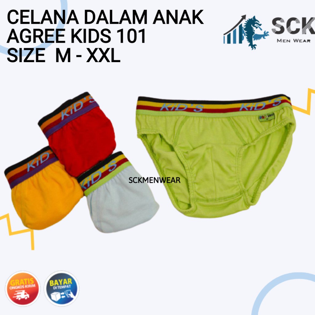 [ISI 3] CD Anak AGREE 101 Pinggang Karet  Melar / Celana Dalam AG101 Polos Model Boxer / Pakaian Dalam - sckmenwear GROSIR