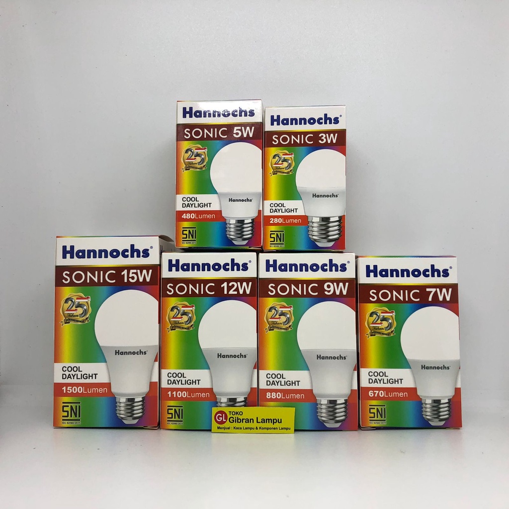 Lampu LED Hannochs Sonic Watt Kecil 3w 5w 7w 9w 12w 15w - LED Bulb Hannochs Cahaya Putih Daylight