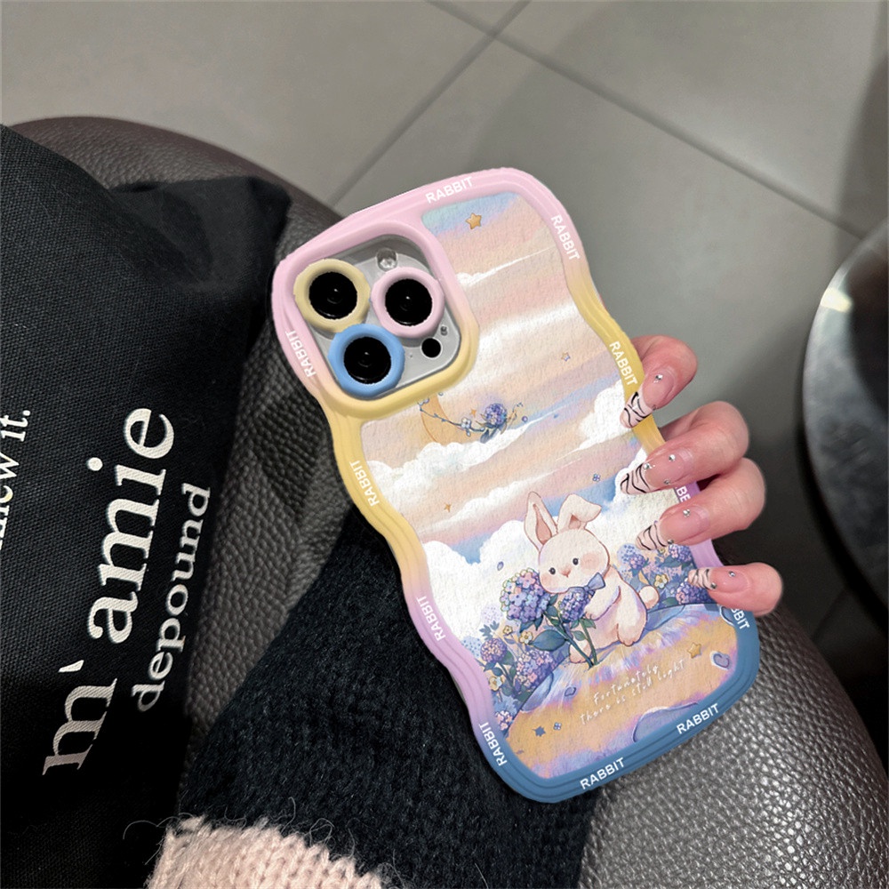 Redmi Note 11S 11 Pro Redmi 10C 10A 9A Note10 5G Note 10S 9C 9T Note9 Note8 Poco X3 Pro NFC Lukisan Minyak Motif Bunga Kelinci Paus Ilustrasi Wave Edge TPU Phone Case Cover DGX