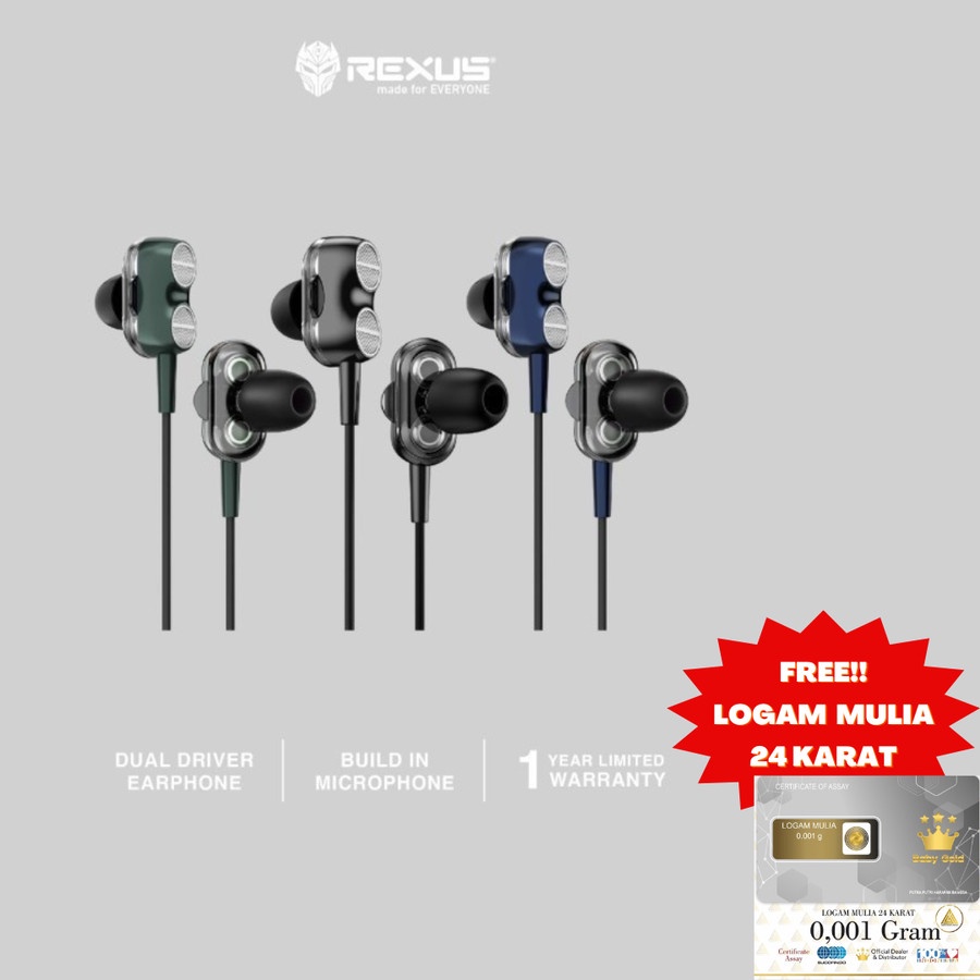 Rexus Earphone Gaming EP3 Dual Driver With Mic headset headphone - EP3