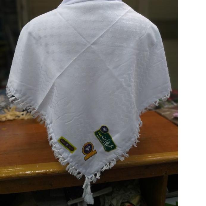 ❃ Sorban Putih Polos Almas Arafat Koncer Rumbai ❁