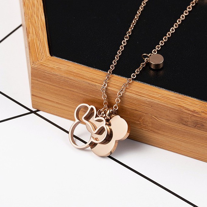 Kalung Desain Tikus Untuk Wanita | Kalung Rantai Klavikula Bahan Titanium Steel 18k Warna Rose Gold | Aksesoris Perhiasan Bahan Stainless Steel