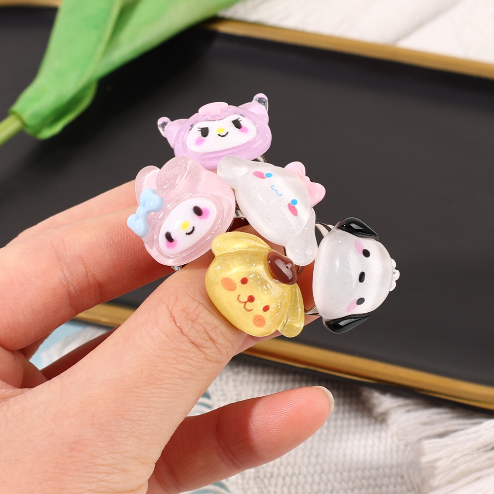 Cincin Pasangan Pernikahan Wanita Cincin Pesta Fashion Perhiasan Dapat Disesuaikan Terbuka Wanita Sanrio Kartun Resin Jari Cincin Hadiah Yang Indah Elegan