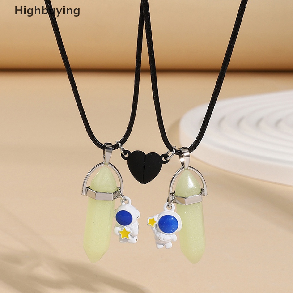 Hbid Luminous Hexagonal Heart Magnet Menarik Astronot Liontin Pasangan Kalung Untuk Wanita Pria Fashion Tali Kulit Kalung Hadiah Glory