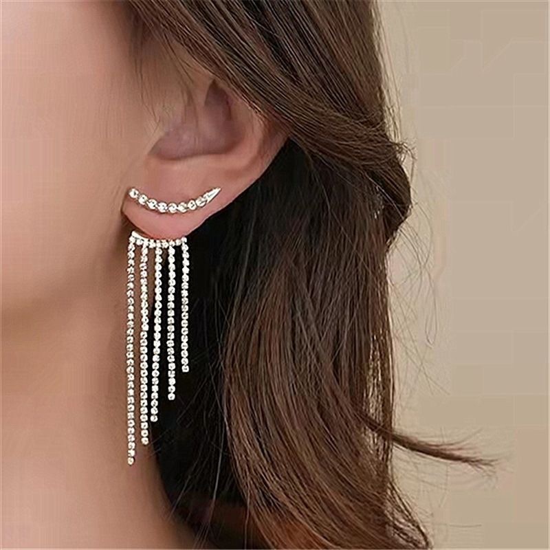 YEEZII Anting Rumbai Silver Zircon Berkilau Mewah Stud Earing Untuk Perhiasan Aksesoris Wanita