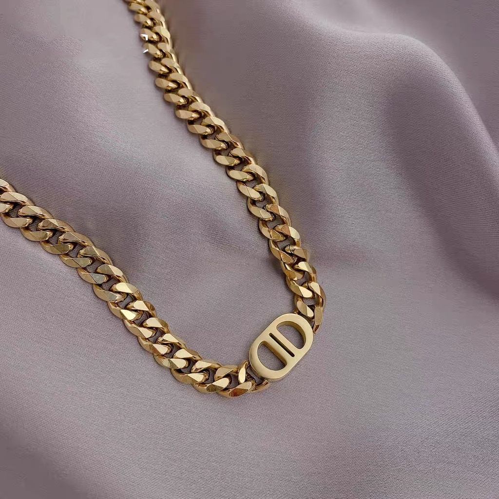 Rantai Tebal Bentuk Huruf D Ganda Warna Emas | Kalung Rose Gold 18k | Kalung Bahan Stainless Steel | Kalung Bahan Titanium Steel | Gaya Eropa Amerika Hip Hop Untuk Hadiah Ulang Tahun