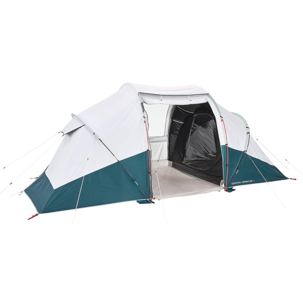 QUECHUA Tenda Camping Arpenaz 4.2 Fresh and Black 2 Kamar untuk 4 Orang Bahan Teknologi Tahan Panas