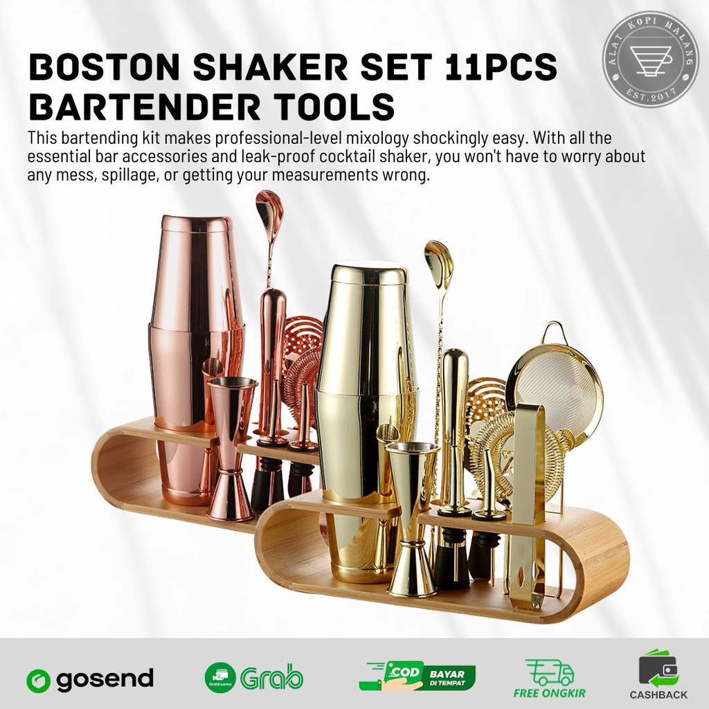 Boston shaker set 11pcs bartender tools/ Paket Shaker Boston Lengkap