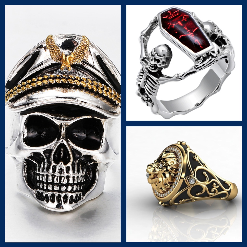 Goldkingdom Aksesoris Perhiasan Fashion Ready Stock Nordic Retro Mitologi Cincin Tengkorak Perak Domenic Male Ring