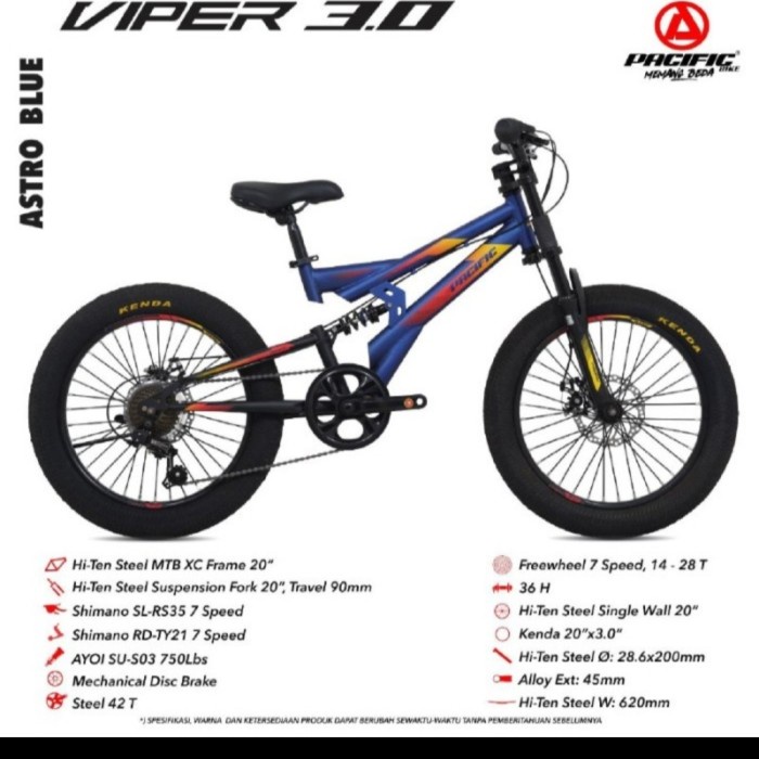 Sepeda Gunung Mtb 20 Inch Pacific Viper 3.0 Full Sus #Original