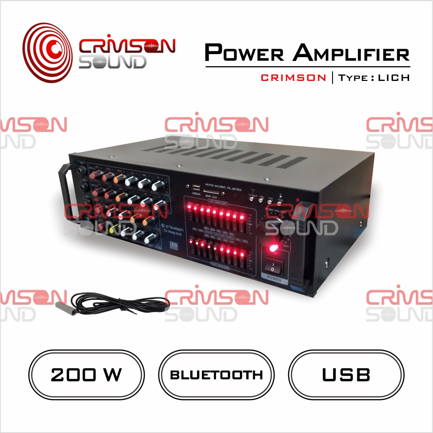 POWER AMPLI 200 Watt with EQUALIZER Support Bluetooth CRIMSON - LICH