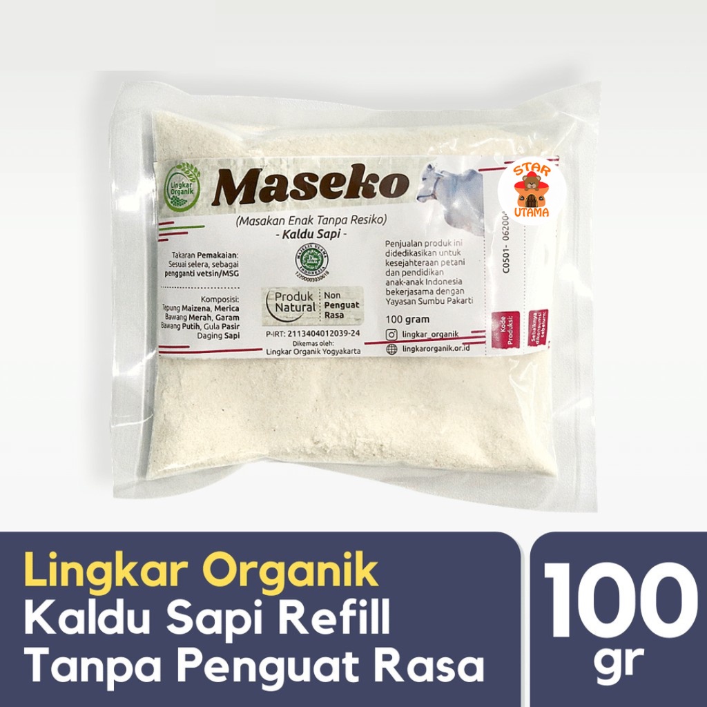 Kaldu Maseko Non MSG Lingkar Organik MPASI bayi Kemasan refill sachet / botol Maseko ayam sapi jamur