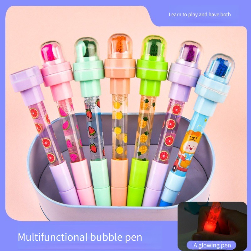 Haile 5in1 Ballpoint Pen Bubbler Pen Dengan Stamp Mainan Pulpen Cair Motion Bubbler Pen, Bolpoin Ballpoint Lucu Perlengkapan DIY Sekolah