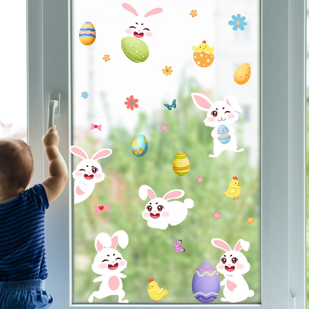 Easter Egg Bunny Butterfly Stiker Dinding Ruang Tamu Kamar Tidur Dekorasi Wall Decals