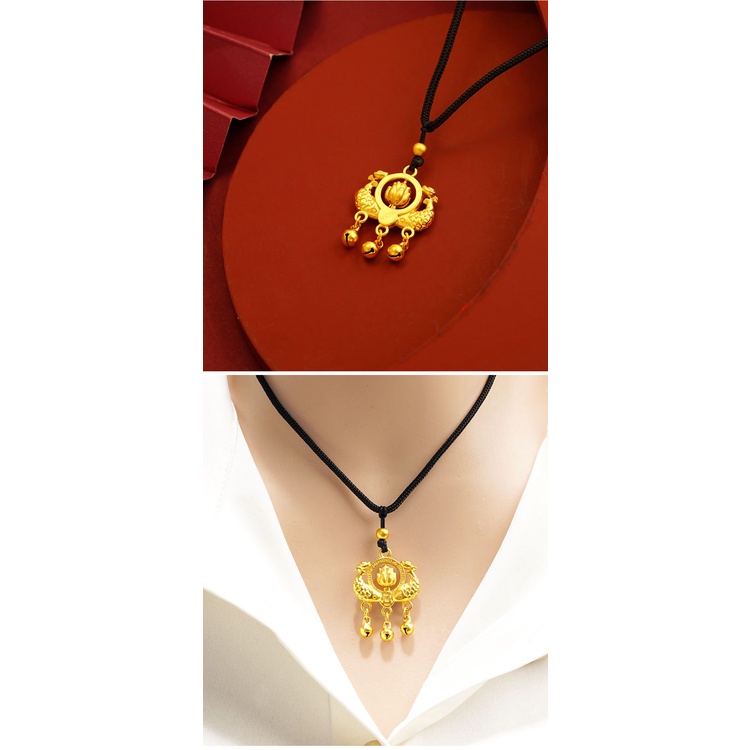 Goldkingdom Fashion Perhiasan Emas Asli Kadar 375Bangkok Aksesoris Ready Stock Tahunan Ikan Kalung Pria Dan Wanita Yang Dapat Disesuaikan Lembut Retro Rejeki Lonceng Liontin Teratai