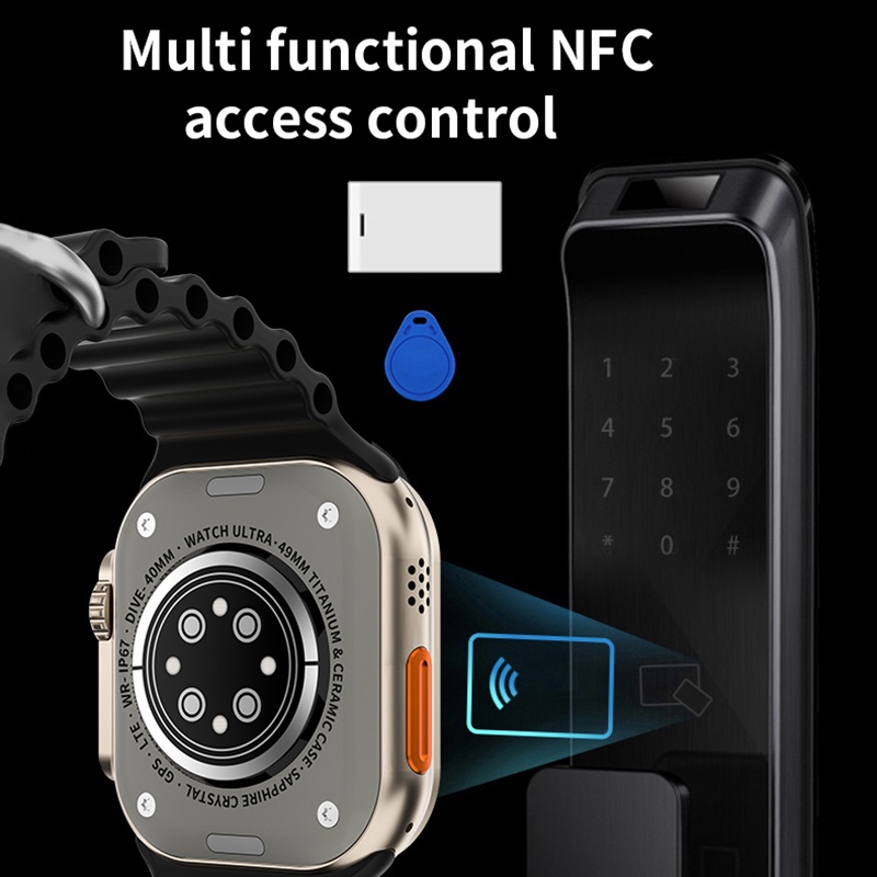 GARANSI❤️IWO S8Ultra Max Smart Watch with NFC 2.08 inches Square Screen Bluetooth Call IP67 Waterproof Long Standby Watches Heart Rate Monitor Fitness Tracker