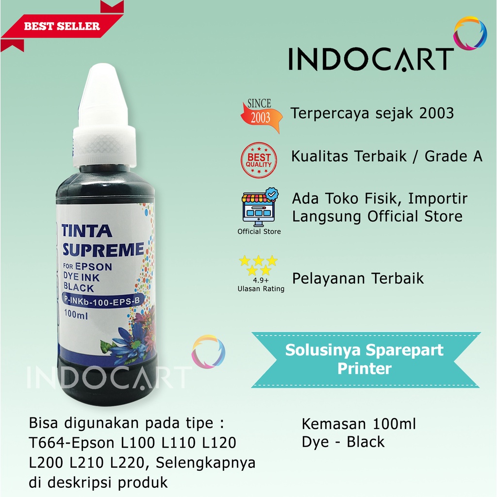 IndoCart Tinta Refill Printer Epson 664 673 T664 T673-Dye-100ml-no box