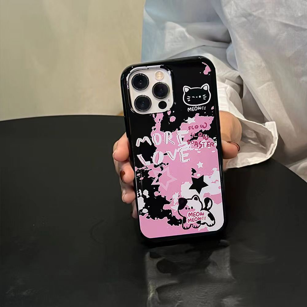 IPHONE Ins Pola Kucing Cocok Untuk Iphone14 14pro 14plus 13 13mini 13pro 13prm iPhone12 7Plus 8Plus Xr XS 13 12mini Pro Max Empat Sudut Casing Ponsel Tahan Guncangan