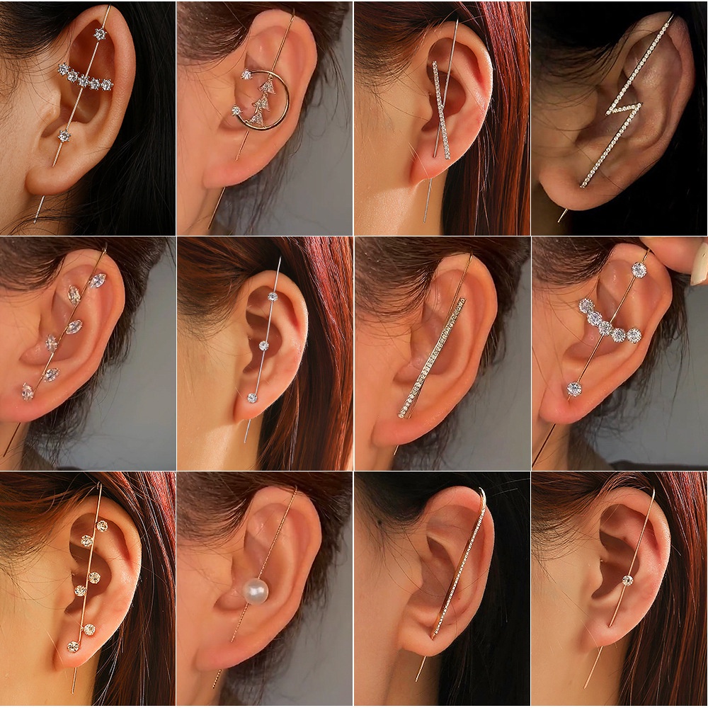 Anting Kait Gantung Hias Berlian Untuk Wanita | Anting Tindik Untuk Wanita | Anting Tusuk Bentuk Daun Miring Untuk Wanita | Sendok Garpu Bahan Stainless steel