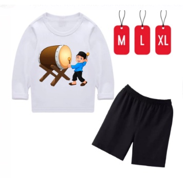 Hzl_outfit Setelan Baju Kaos Anak Laki Laki Tabuh Beduk/ Size M,L,XL