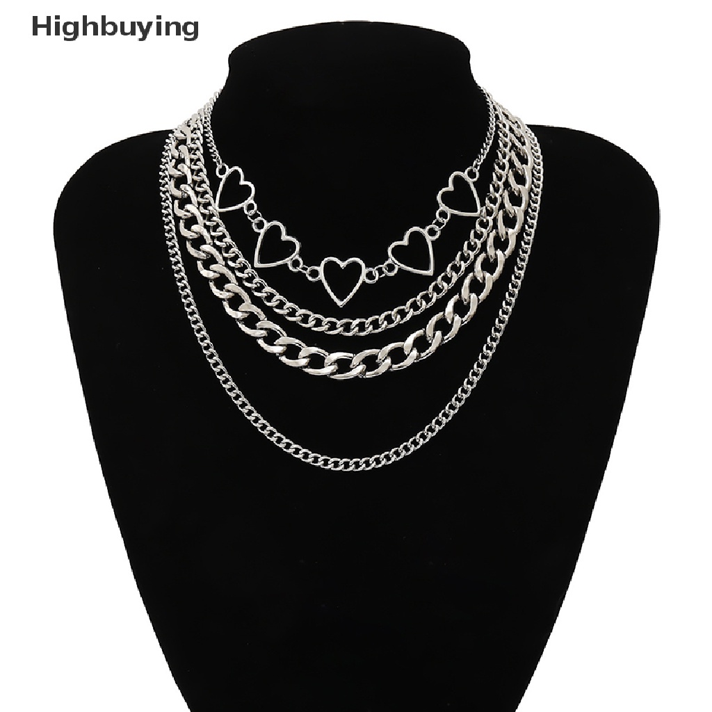 Hbid Multilayer Punk Cinta Hati Berongga Keluar Choker Rantai Logam Kalung Perhiasan Hadiah Glory