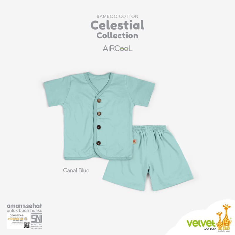 Velvet Junior Cotton Bamboo Celestial Collection Setelan Pendek Celana Pendek Kancing Tengah Full Warna Random - CC-060C3 (Per2 Dan Per3)