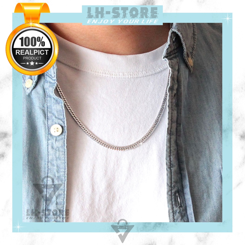 KALUNG RANTAI RAPAT TITANIUM 5MM PRIA WANITA ANTI KARAT TIDAK LUNTUR