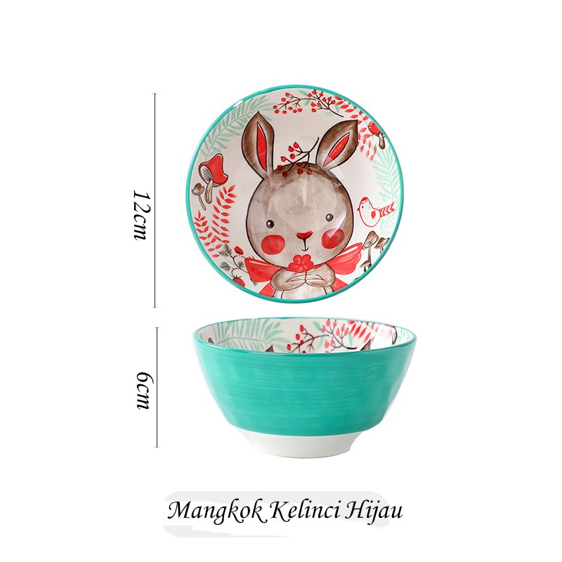 Mangkok Keramik Motif Kartun Animals Forest Lucu Ukuran 12cm