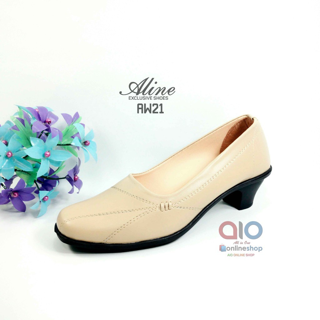 Aline Sepatu Pantofel Wanita Hak 5 Cm Pump Big / Chunky Heels Hitam Formal Guru Kantor Kerja AW21