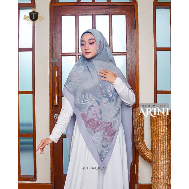 Thewa Khimar Arini motif Ori Thewa jilbab printing kerudung syari TERLARIS