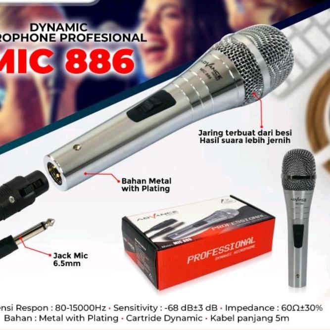 (BISA COD) Mic Kabel Advance Mic 884 Mic 885 Mic 886 Dynamic Microphone 1.8cm swich On / Off mic mur