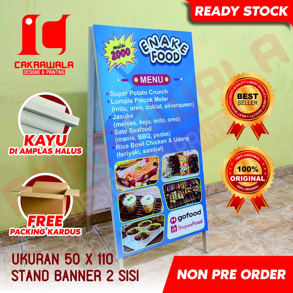 STAND BANNER KAYU JAJAN UKURAN 50 X 110 - STANDING BANNER KAYU - SEGITIGA BANNER KAYU - SEGITIGA BAN