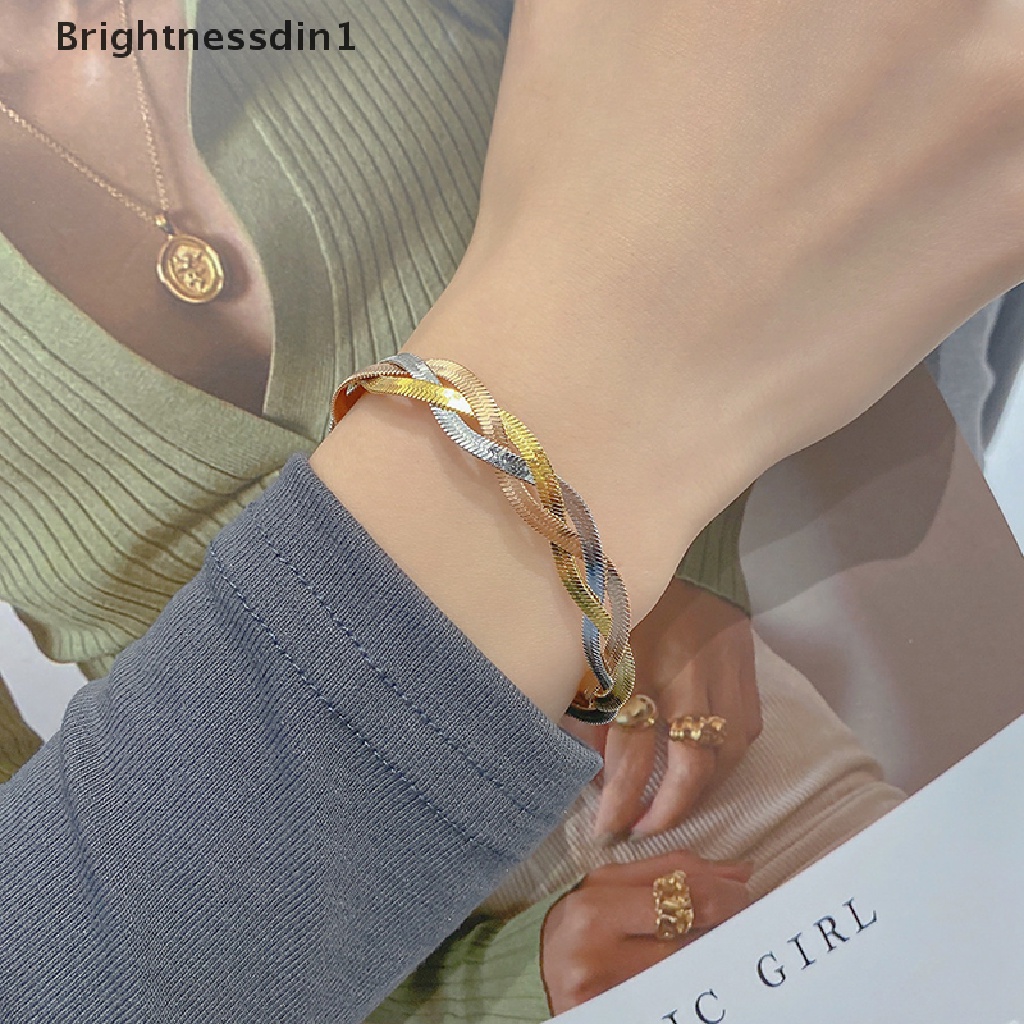 [Brightnessdin1] Multi Layer Tahan Air Titanium Steel Tangan Dikepang Baru Herringbone Rantai Kalung Untuk Wanita Fashion Klavikula Rantai Trendi Perhiasan Butik