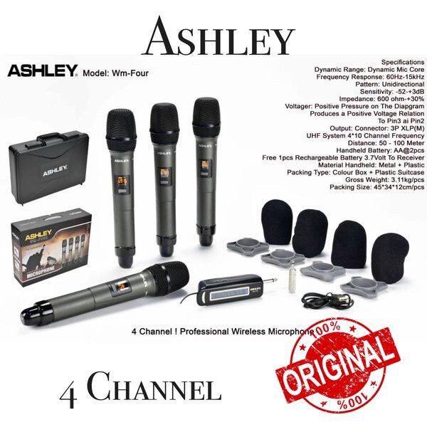 Mic Wireless Ashley WM Four Original Produk Ashley 4 Microphone