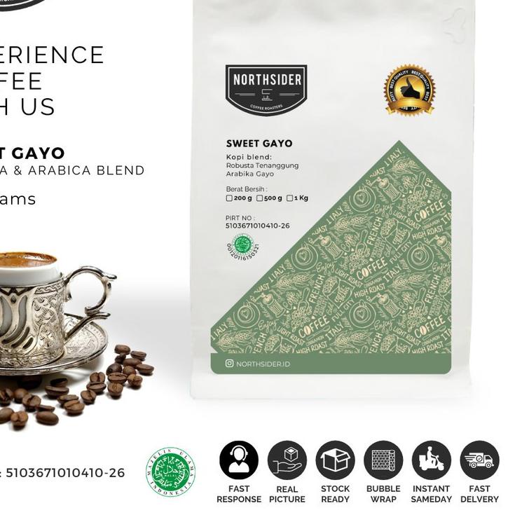 

❊ BIJI KOPI ARABIKA SWEET GAYO BLEND - 200GR NORTHSIDER COFFEE BLEND ♚
