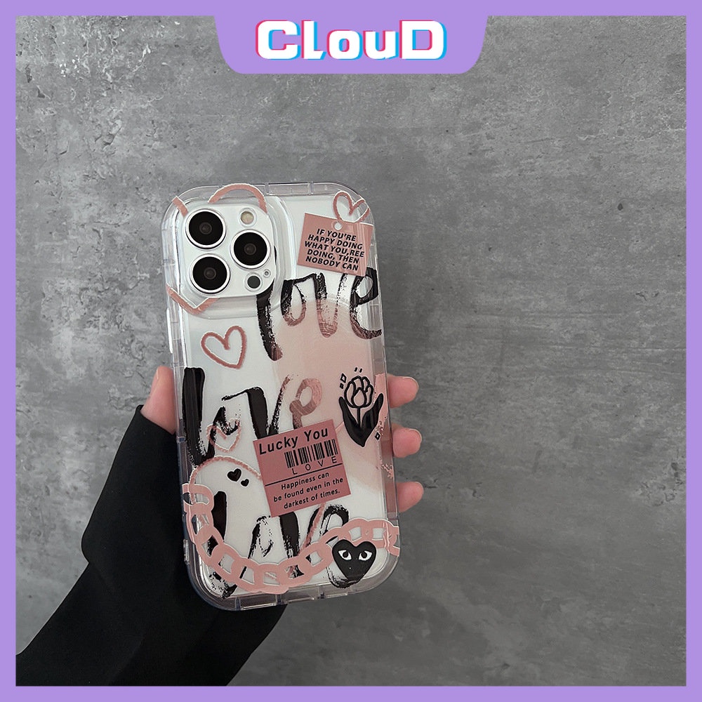 Comme des Garcons Casing Kompatibel Untuk iPhone 7Plus 11 13 12 14 Pro Max XR X XS Max 7 6s 8 6 Plus Kartun Graffiti Cinta Hati Label Bunga Bening Shockproof Lembut Airbag Cover