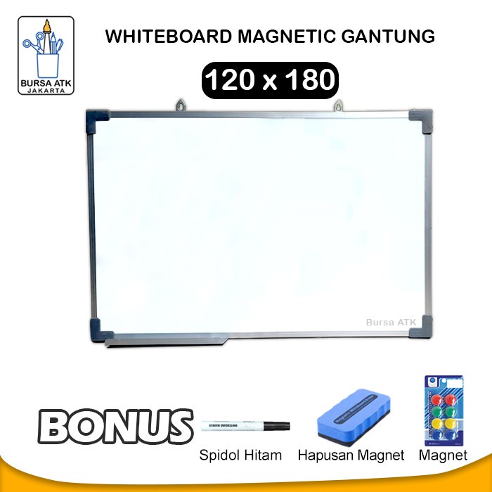 

Tuhe Whiteboard Magnetic Gantung 120 X 180 Spidol Htm, Magnet, Hapusan