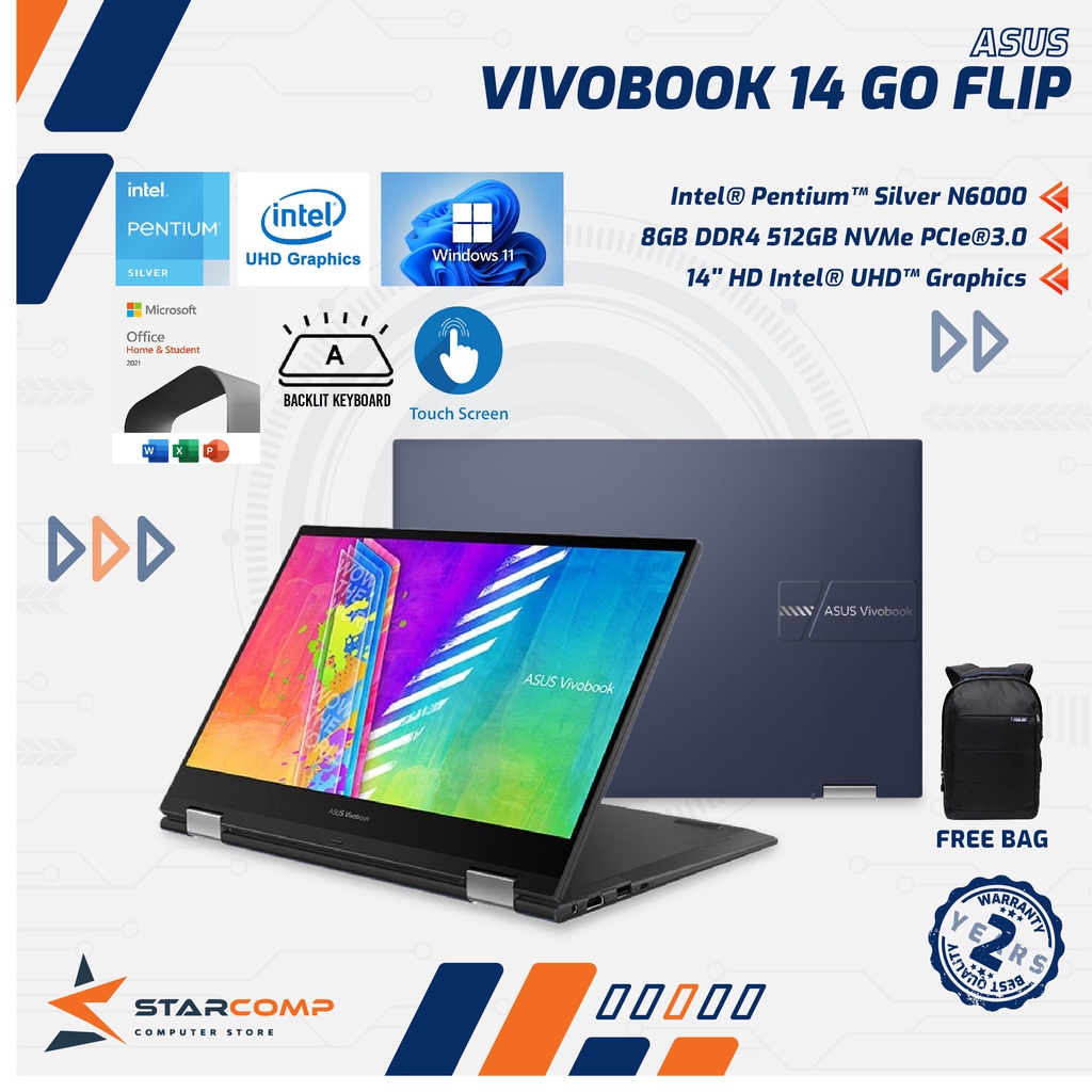 ASUS Vivobook  Go 14 Flip TP1400KA N6000 8GB 512GB 14&quot; FHD IPS Touch X360 OHS